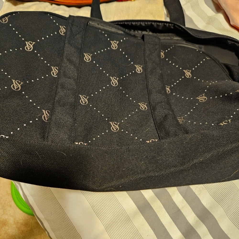 Black Tote Bag with Monogram Pattern